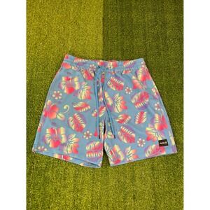 Hurley Mens Swim Trunks Small Blue Tropical Hibiscus Floral Board Shorts Mesh